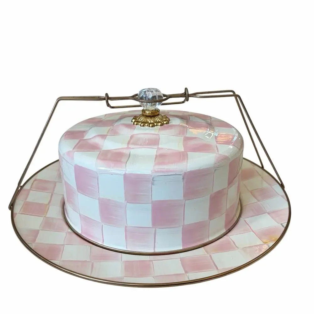 NEW MacKenzie-Childs Rosy Check Cake Carrier in Original Box